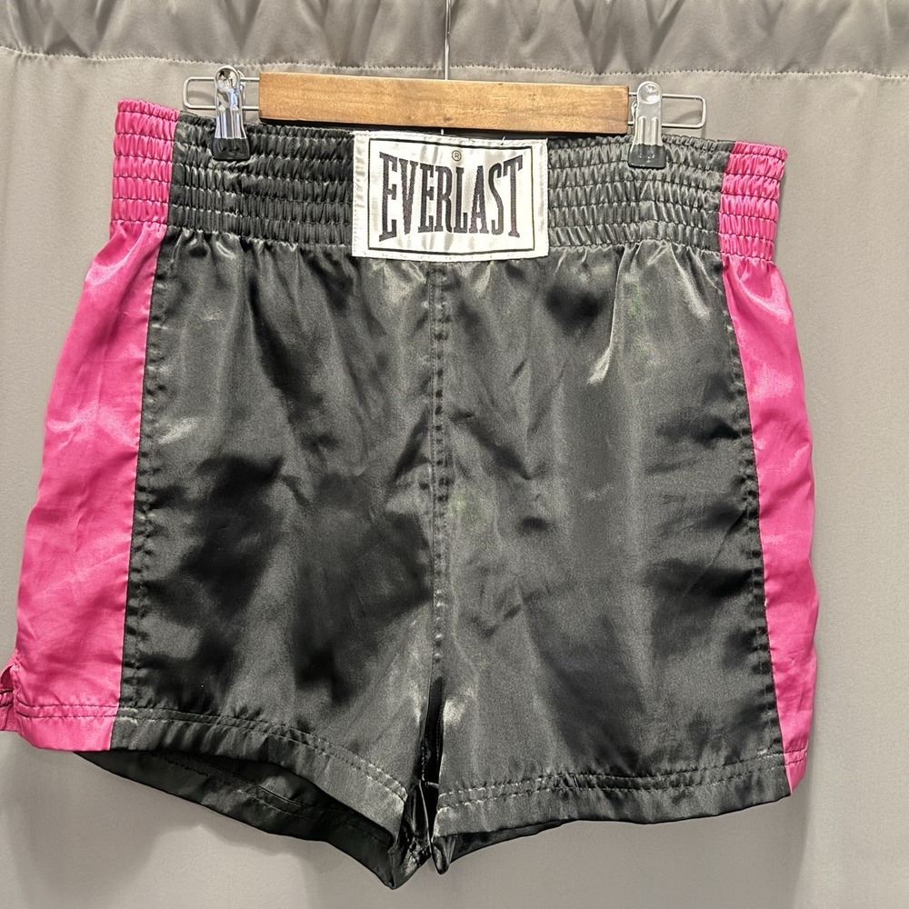 Vintage Everlast Boxing Shorts Black Pink Satin Trunks Men's Sz M